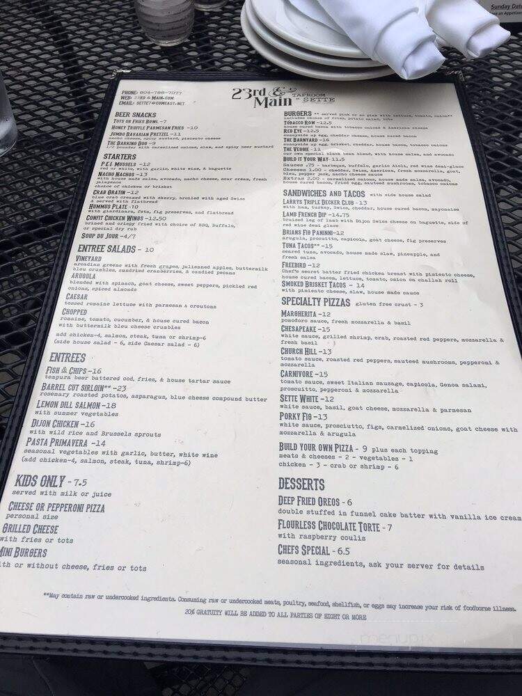 23rd & Main - Richmond, VA menu_pic