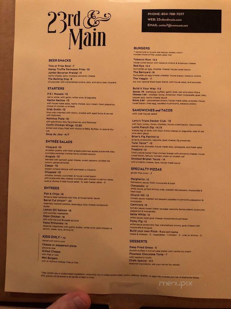 23rd & Main - Richmond, VA menu_pic