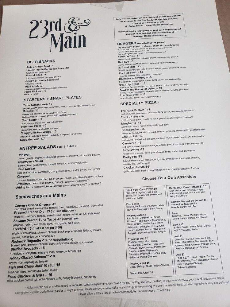 23rd & Main - Richmond, VA menu_pic