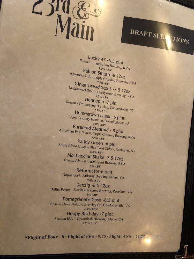 23rd & Main - Richmond, VA menu_pic