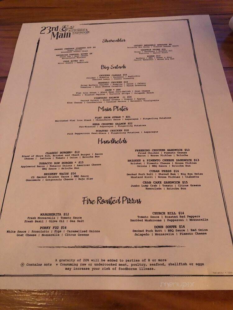 23rd & Main - Richmond, VA menu_pic