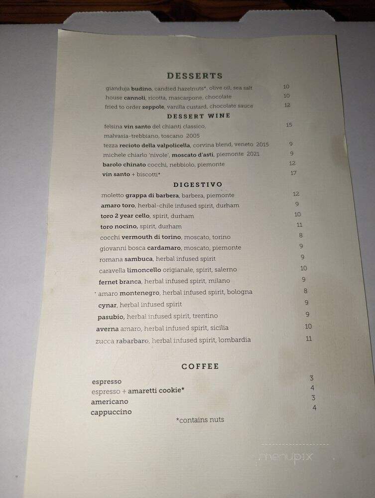 Pizzeria Toro - Durham, NC menu_pic