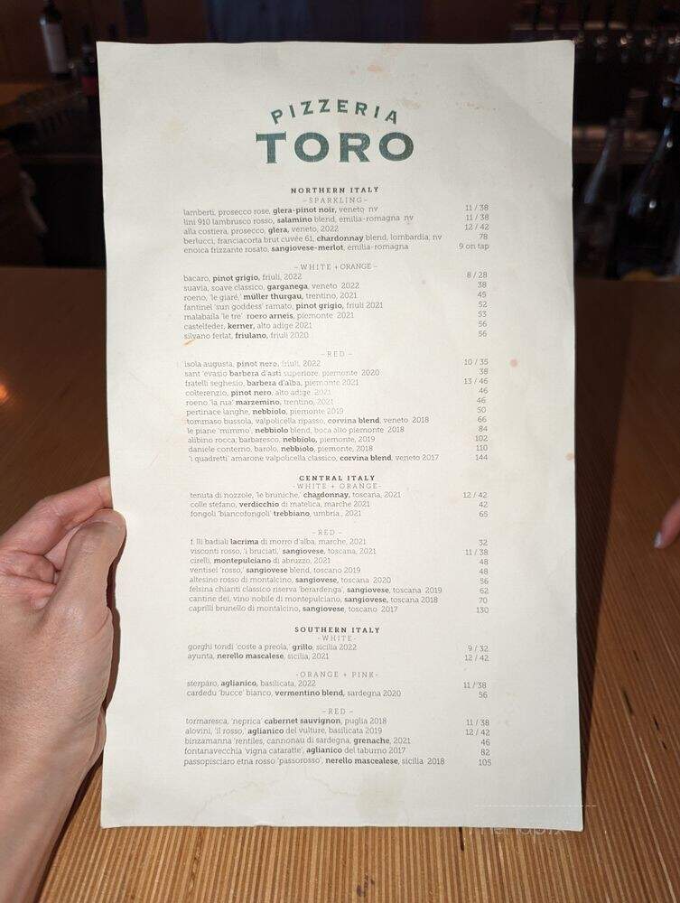 Pizzeria Toro - Durham, NC menu_pic