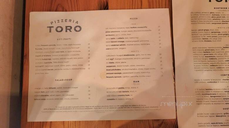 Pizzeria Toro - Durham, NC menu_pic
