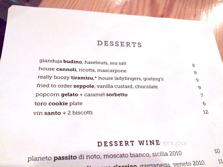 Pizzeria Toro - Durham, NC menu_pic