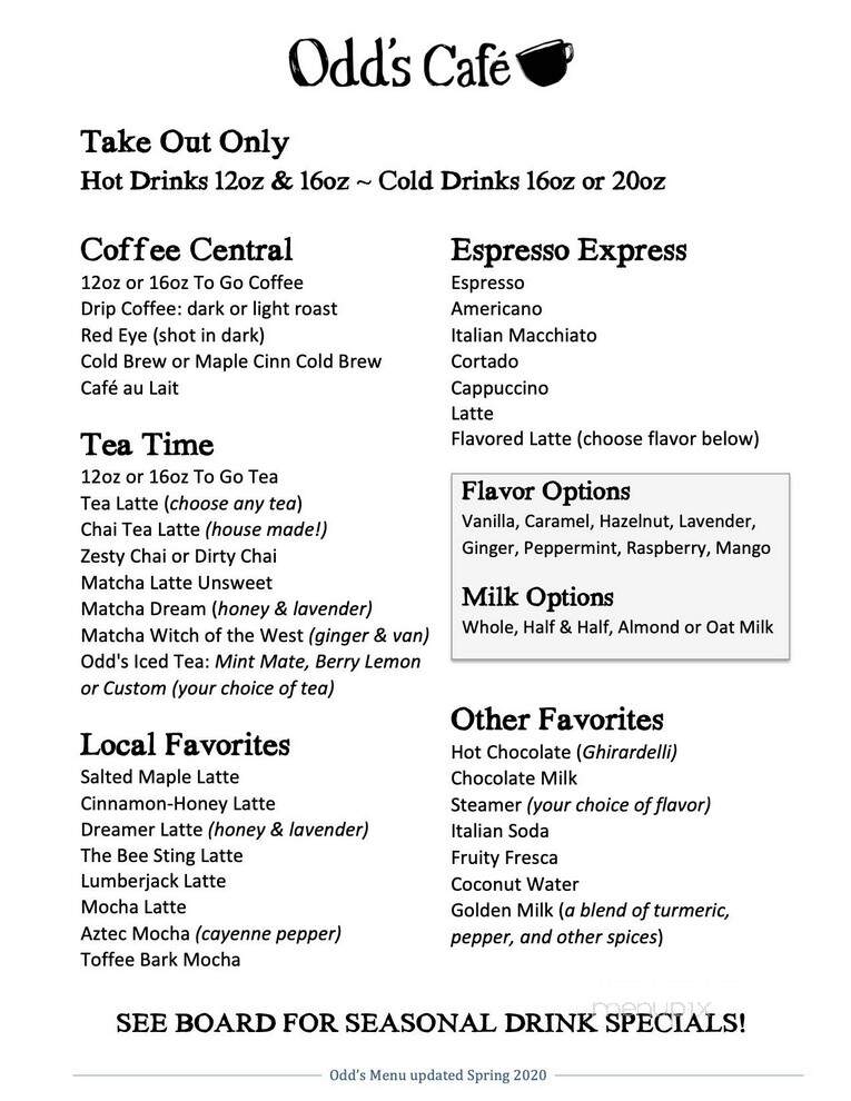 Odd's Cafe - Asheville, NC menu_pic