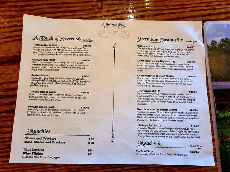 Hightower Creek Vineyards - Hiawassee, GA menu_pic