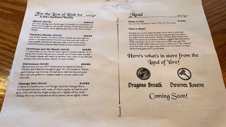 Hightower Creek Vineyards - Hiawassee, GA menu_pic