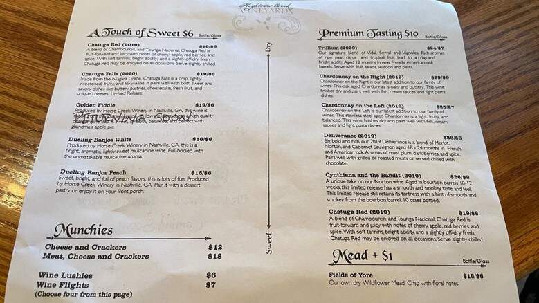 Hightower Creek Vineyards - Hiawassee, GA menu_pic