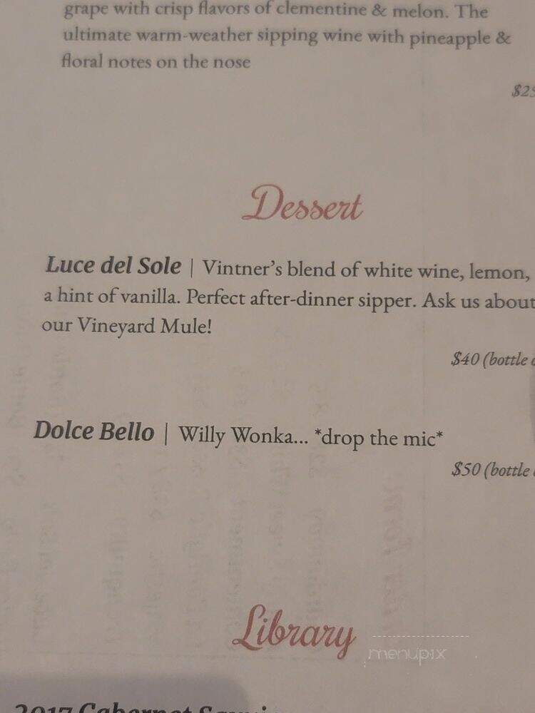 Serenity Cellars Winery - Cleveland, GA menu_pic