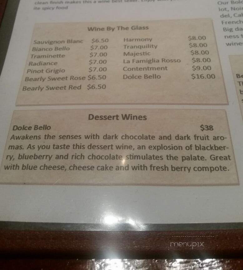 Serenity Cellars Winery - Cleveland, GA menu_pic