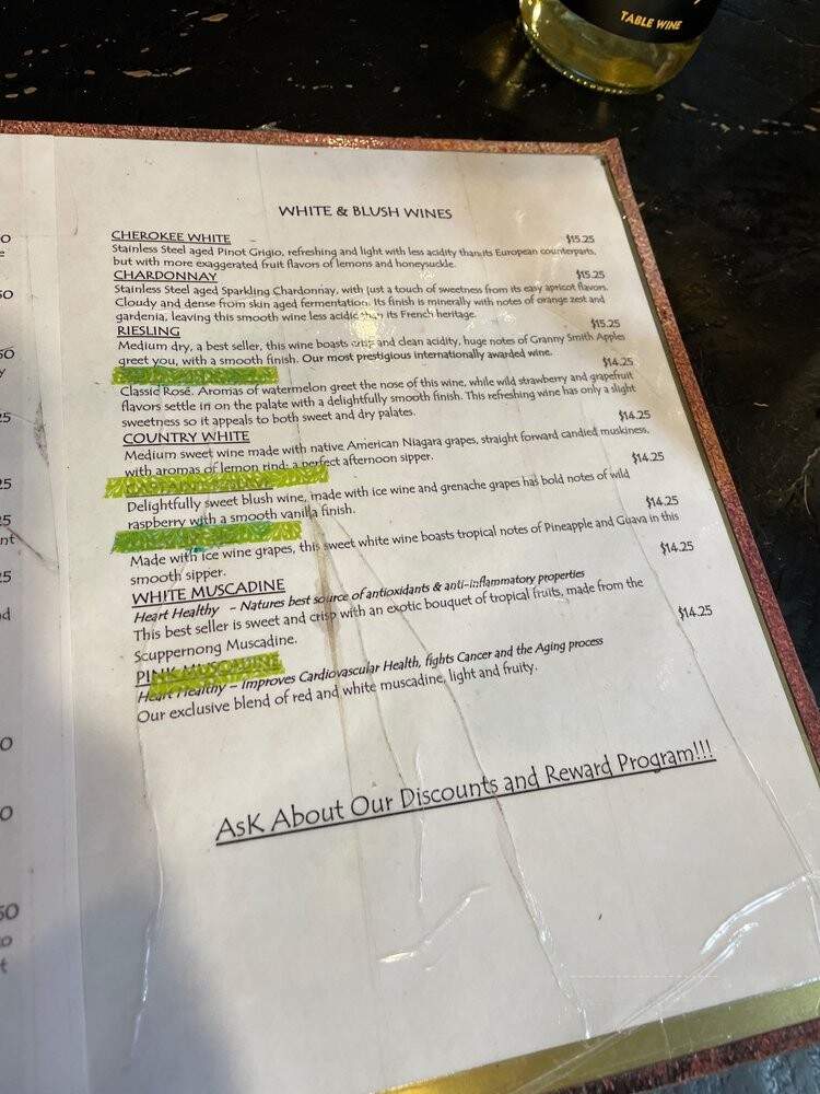 Tennessee Valley Winery - Loudon, TN menu_pic