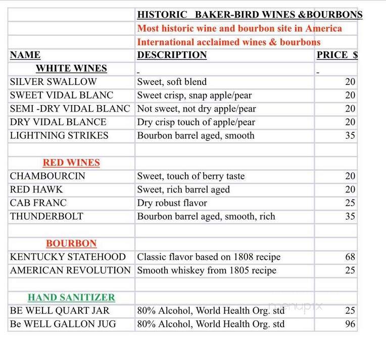 Baker Bird Winery - Augusta, KY