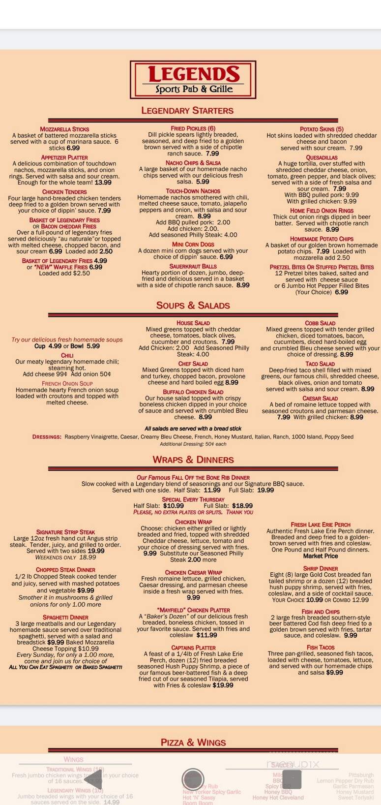 Legends Sports Pub and Grille - Clyde, OH menu_pic