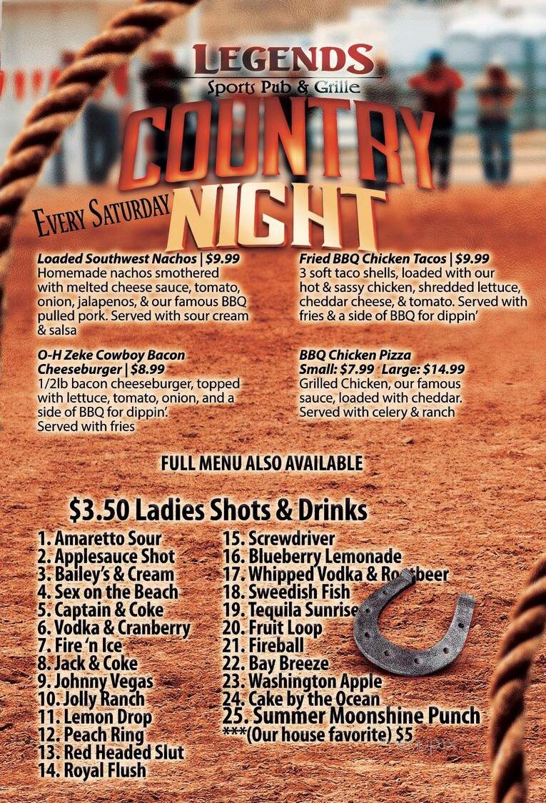 Legends Sports Pub and Grille - Clyde, OH menu_pic