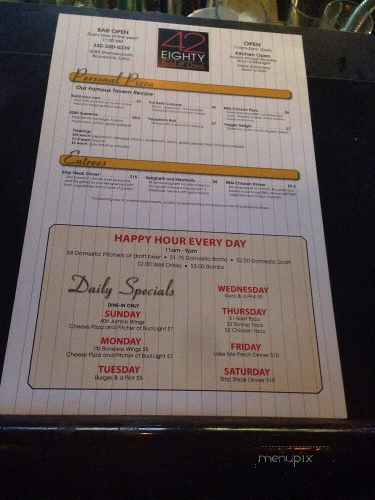 42 Eighty - Brunswick, OH menu_pic