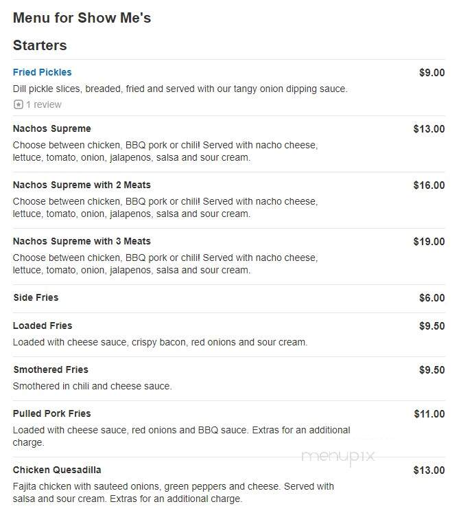 Show-Me's - Terre Haute, IN menu_pic