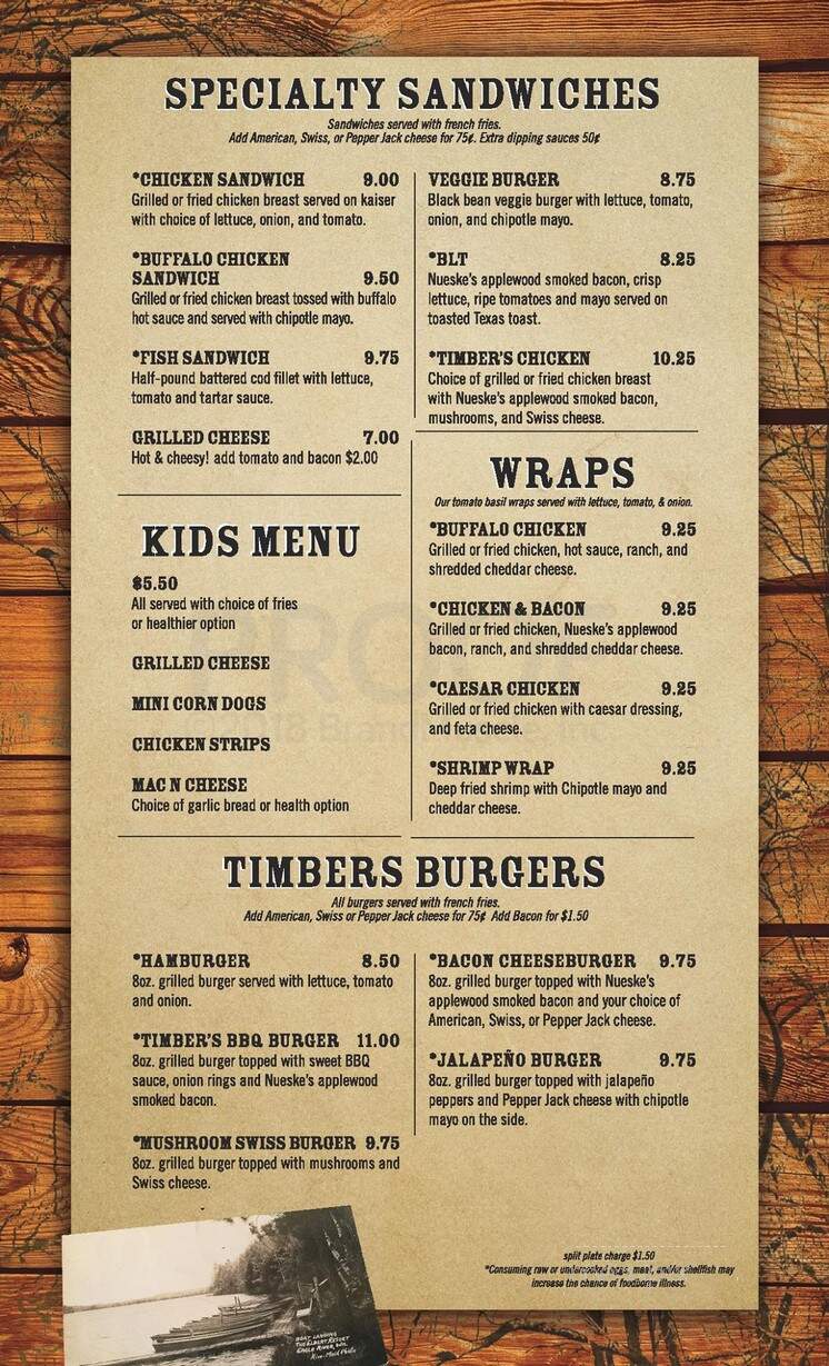 The Timbers Bar & Grill - Saint Germain, WI menu_pic
