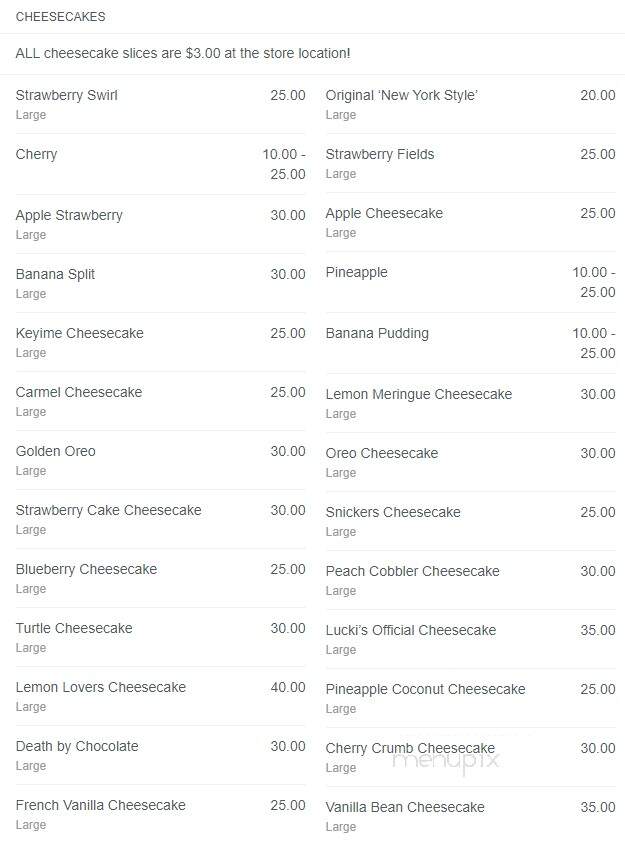 Lucki's Gourmet Cheesecake - Ferndale, MI menu_pic
