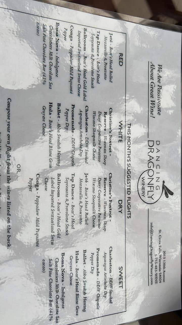 Dancing Dragonfly Winery - Saint Croix Falls, WI menu_pic