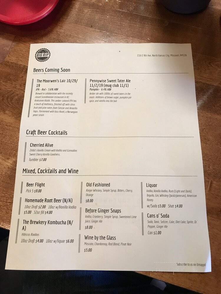 The Big Rip Brewing Company - North Kansas City, MO menu_pic