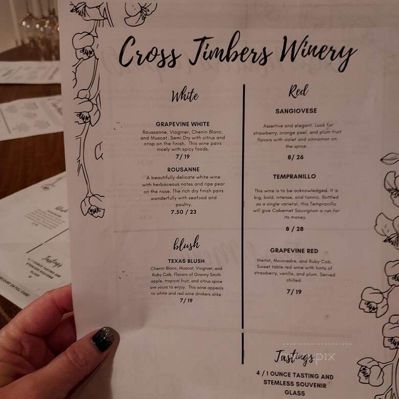 Cross Timbers Winery - Grapevine, TX menu_pic