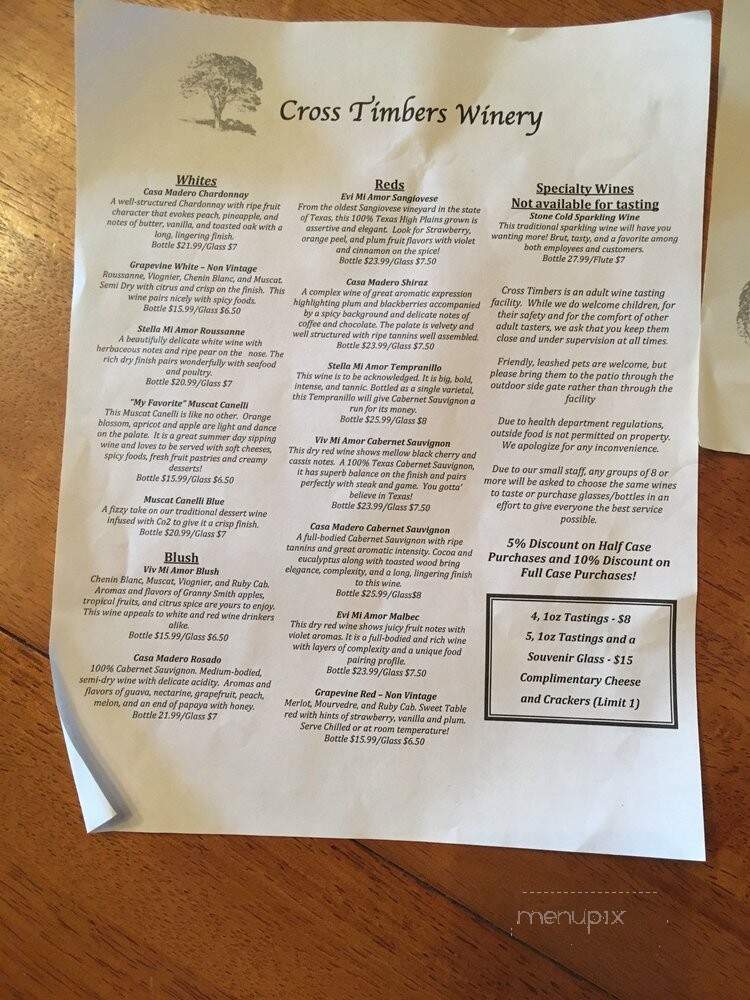 Cross Timbers Winery - Grapevine, TX menu_pic