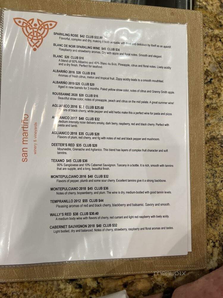 San Martino Winery - Lavon, TX menu_pic