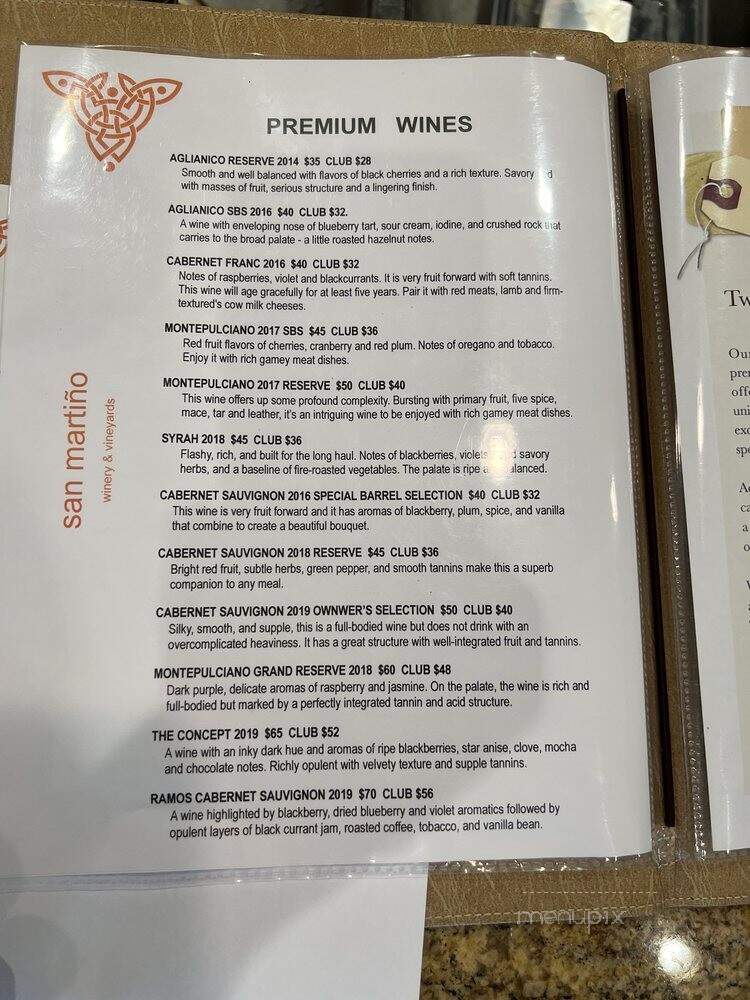 San Martino Winery - Lavon, TX menu_pic