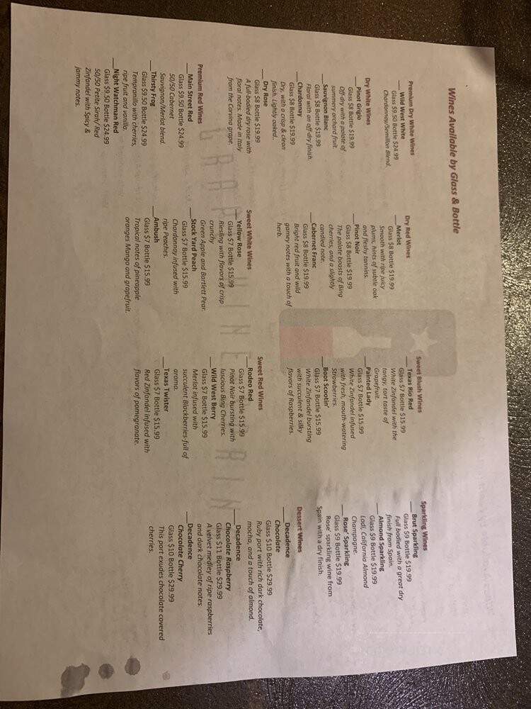 Grape Vine Springs Winery - Grapevine, TX menu_pic