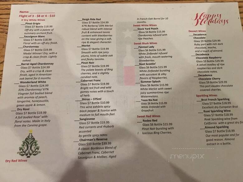Grape Vine Springs Winery - Grapevine, TX menu_pic