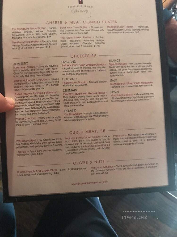 Grape Vine Springs Winery - Grapevine, TX menu_pic