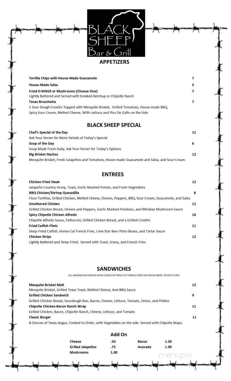 Black Sheep Bar and Grill - San Angelo, TX menu_pic