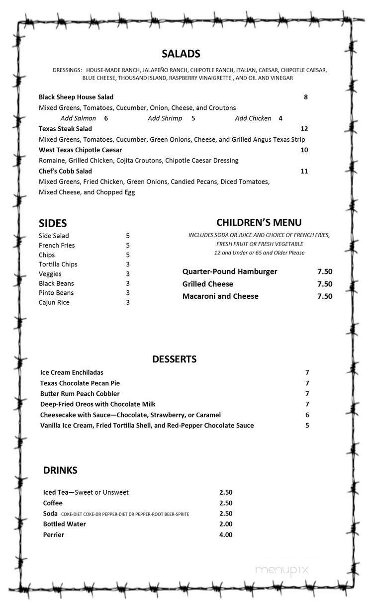 Black Sheep Bar and Grill - San Angelo, TX menu_pic