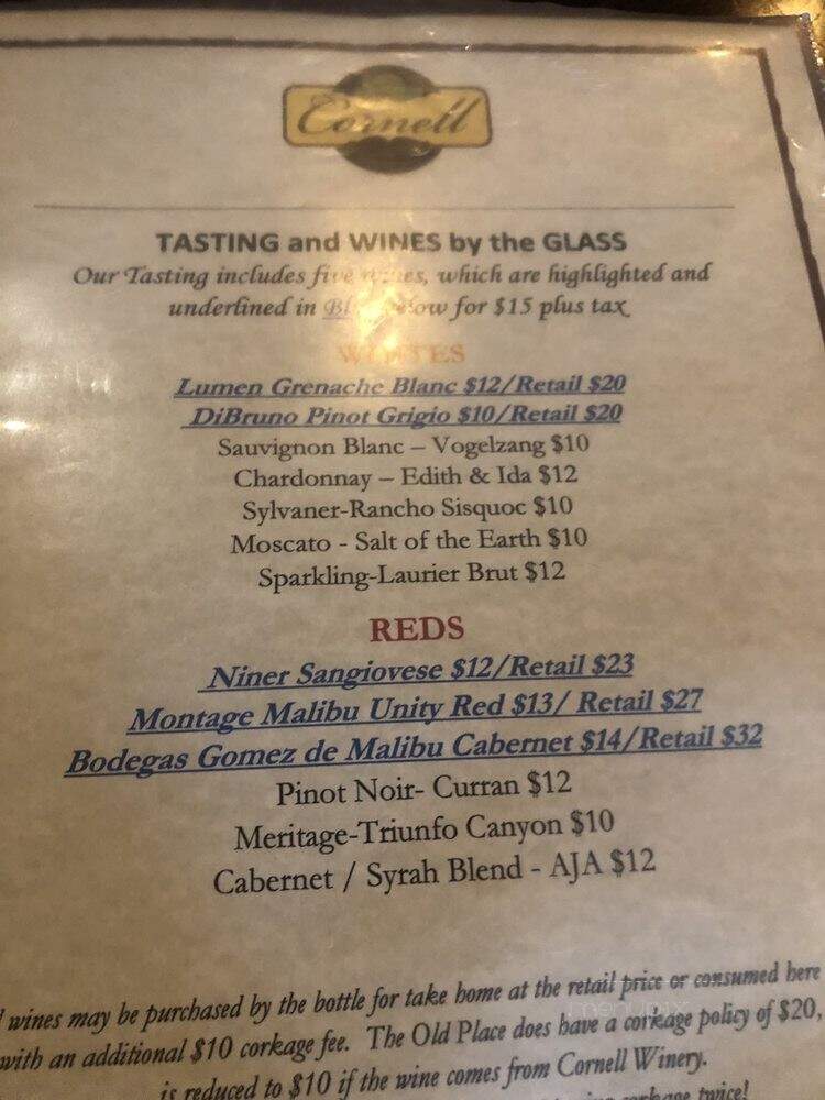 Cornell Winery and Tasting Room - Agoura Hills, CA menu_pic