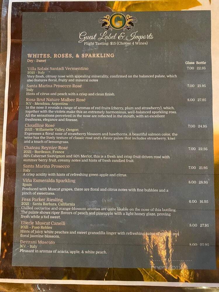 Galleano Winery - Mira Loma, CA menu_pic