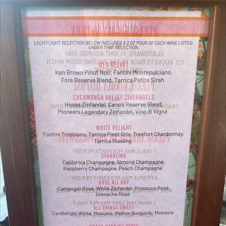 Galleano Winery - Mira Loma, CA menu_pic