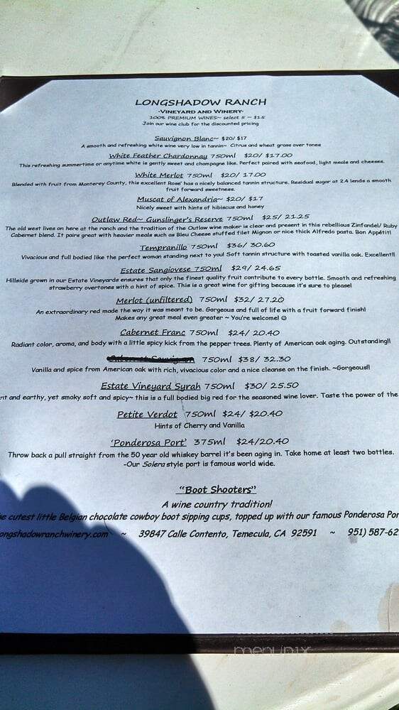 Longshadow Ranch Vineyard And Winery - Temecula, CA menu_pic