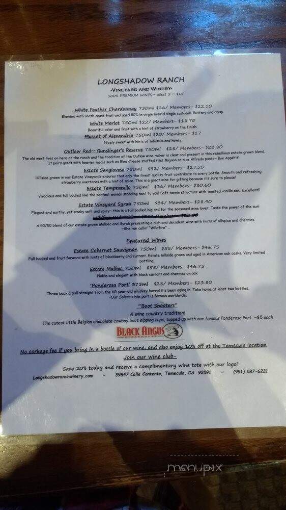 Longshadow Ranch Vineyard And Winery - Temecula, CA menu_pic