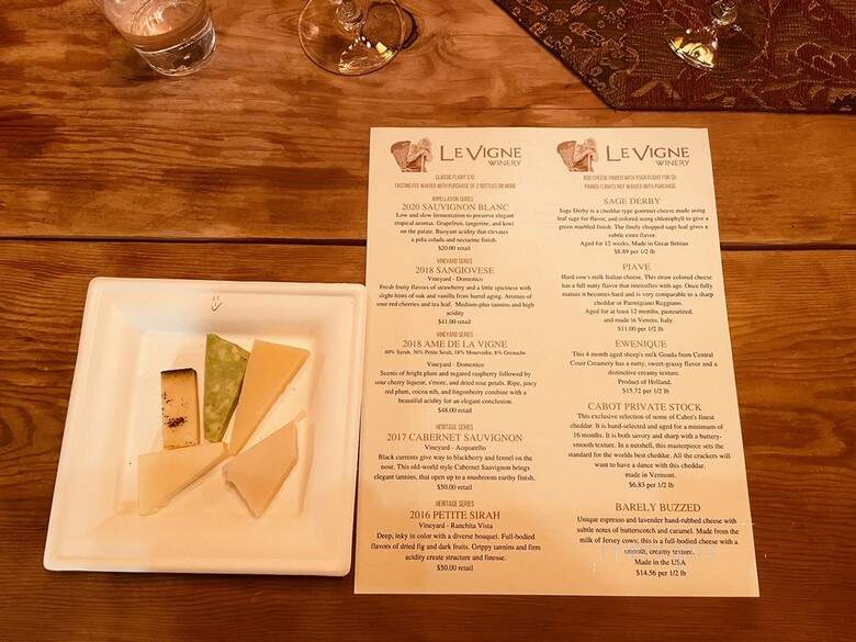 Le Vigne Winery - Paso Robles, CA menu_pic