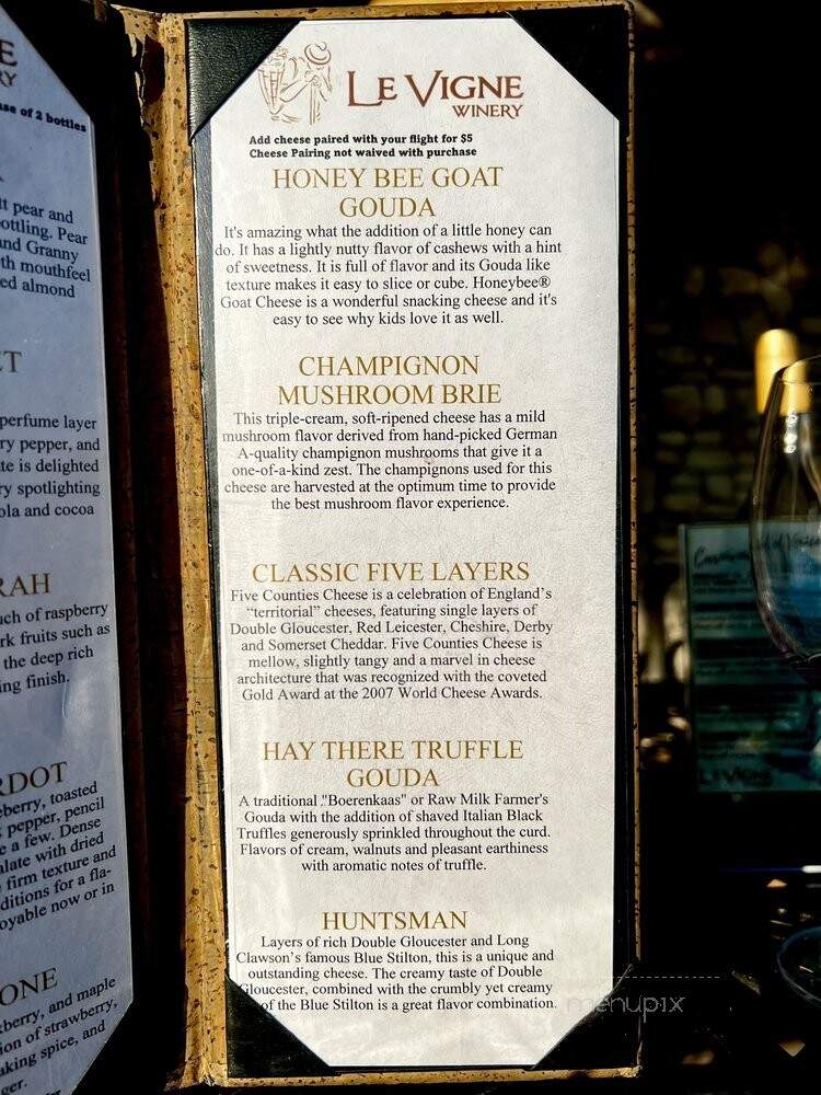 Le Vigne Winery - Paso Robles, CA menu_pic