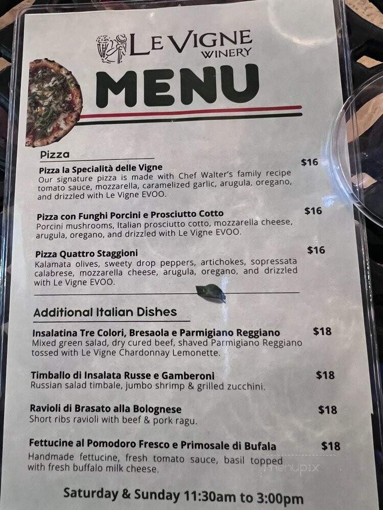 Le Vigne Winery - Paso Robles, CA menu_pic
