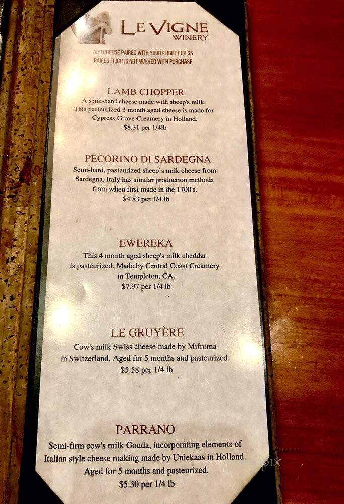 Le Vigne Winery - Paso Robles, CA menu_pic