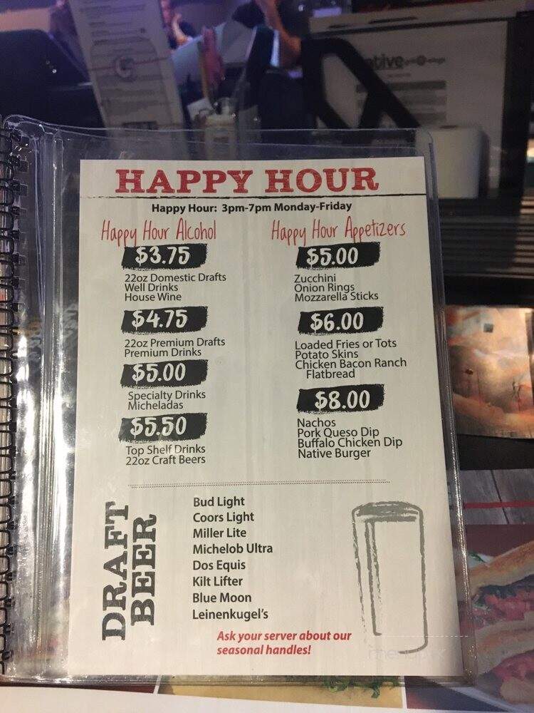 Menu of Native Grill Wings in San Tan Valley AZ 85143