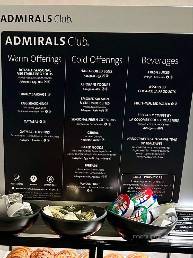 American Airlines Admirals Club - Los Angeles, CA menu_pic
