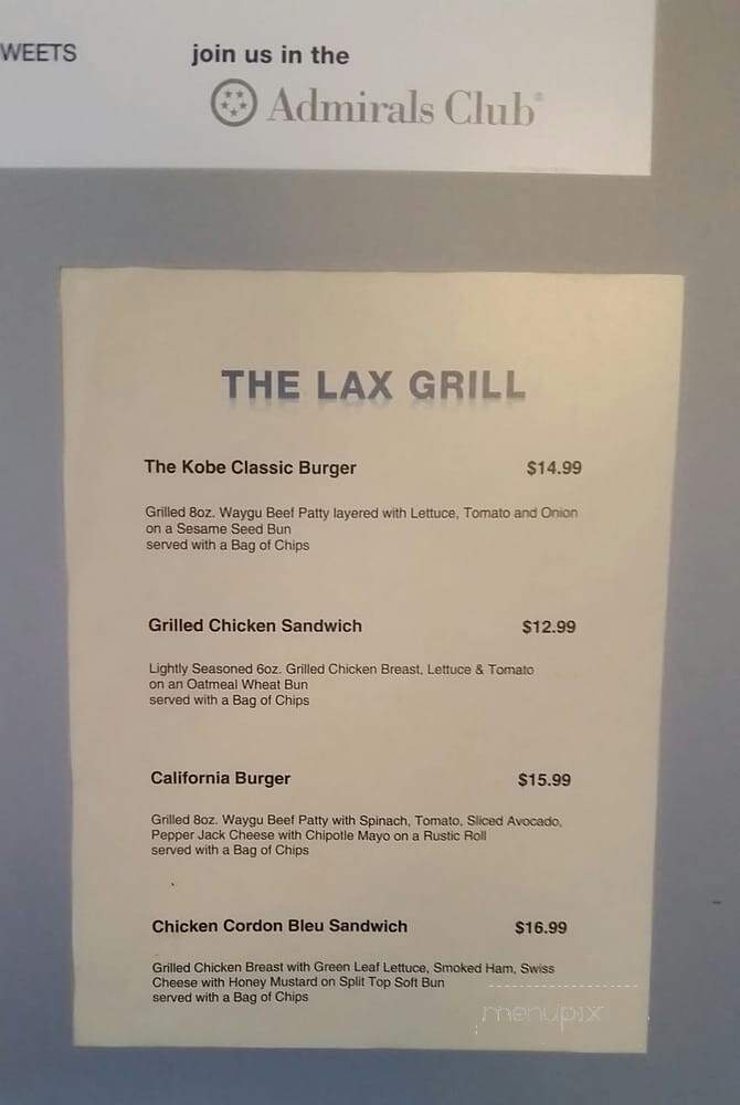 American Airlines Admirals Club - Los Angeles, CA menu_pic