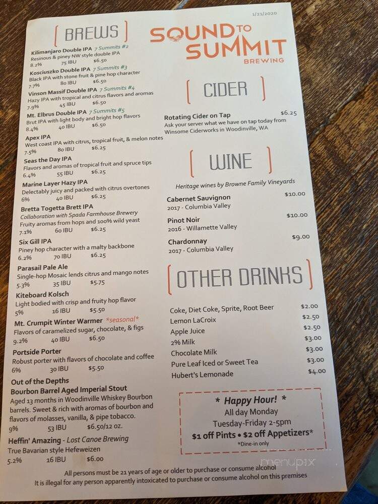 Sound To Summit Brewing - Snohomish, WA menu_pic