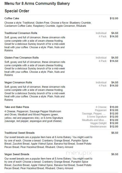 8 Arms Community Bakery - Olympia, WA menu_pic