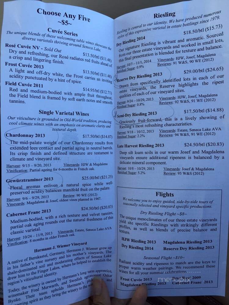 Hermann J. Wiemer Vineyard - Dundee, NY menu_pic