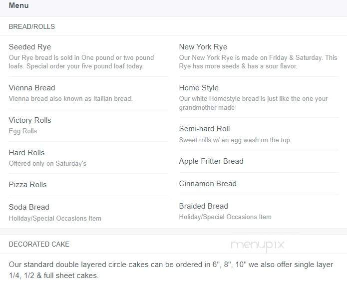 Mazurek's Bakery - Buffalo, NY menu_pic